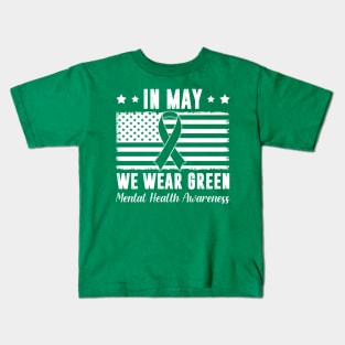 In May We Wear Green Mental Health Awareness Month Vintage Kids T-Shirt